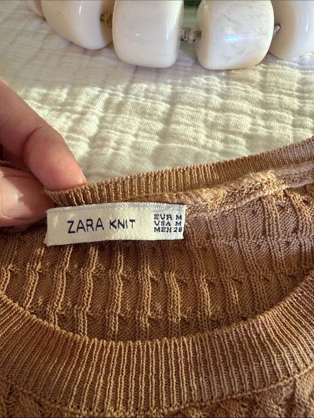 Zara Knit Women's Camel Ribbed Crewneck Sweater